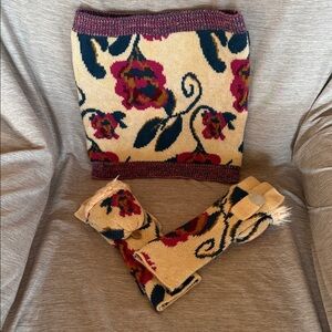 Floral Knit Infinity Scarf and Gloves Set